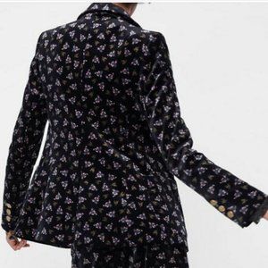ZARA Black-Purple Floral Print Velvet Blazer NWOT